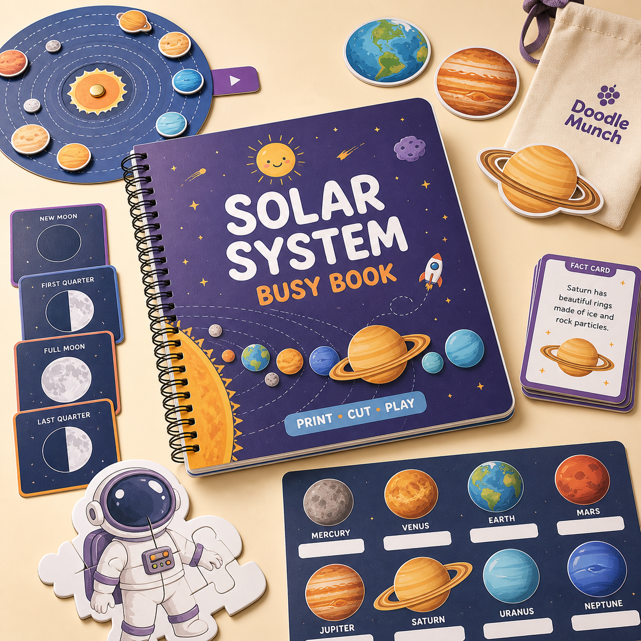 DoodleMunch Solar System Busy Book with printable planet activities