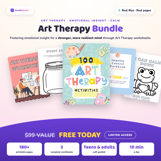 Art Therapy Bundle: 3 printable workbooks, 180+ pages