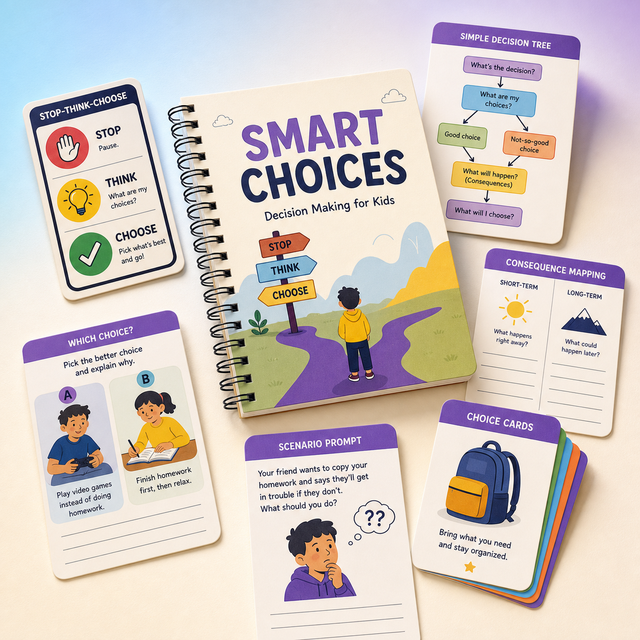 DoodleMunch Decision Making for Kids workbook and choice cards