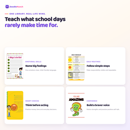 Four practical outcomes supported by DoodleMunch printable activities