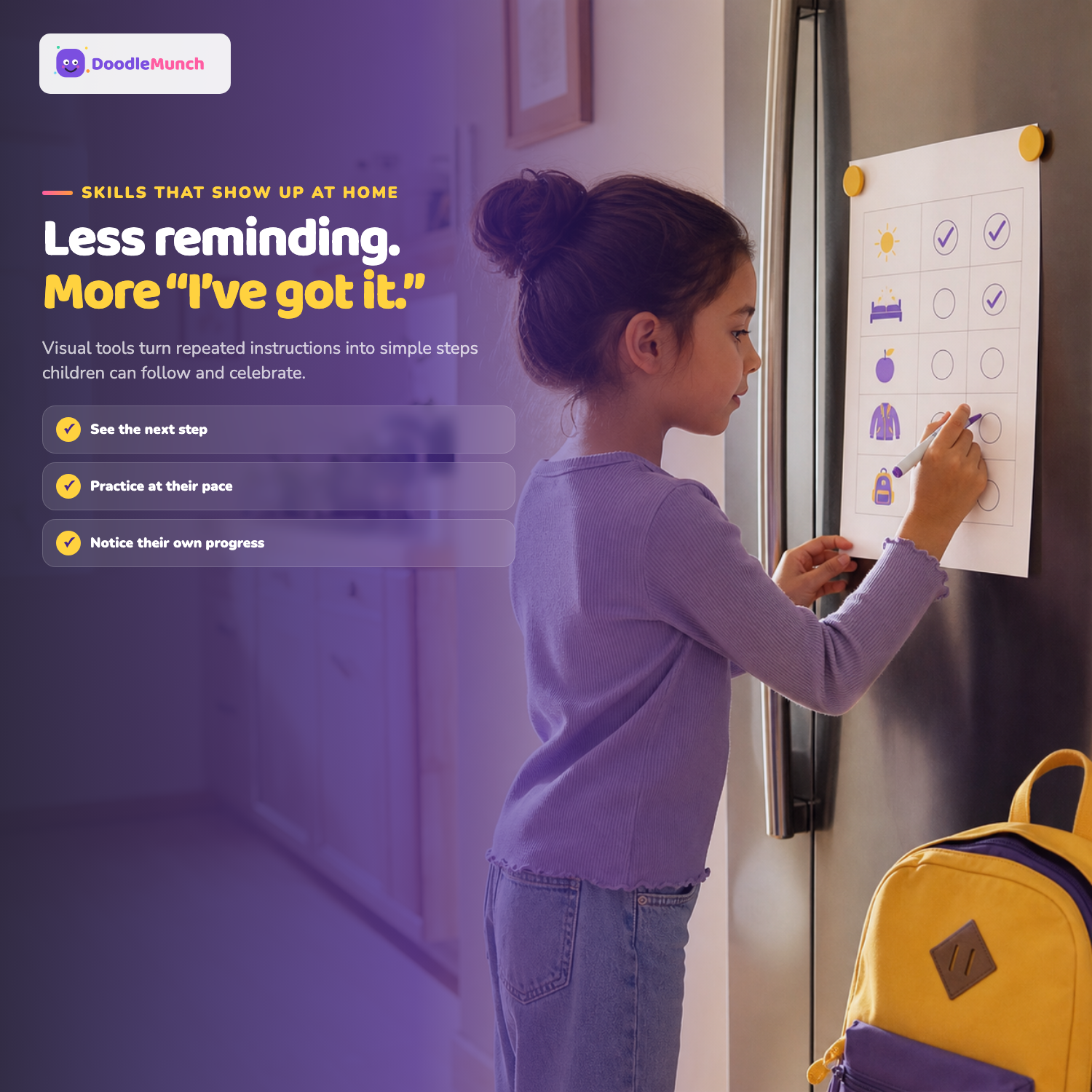 Child independently following a visual morning routine