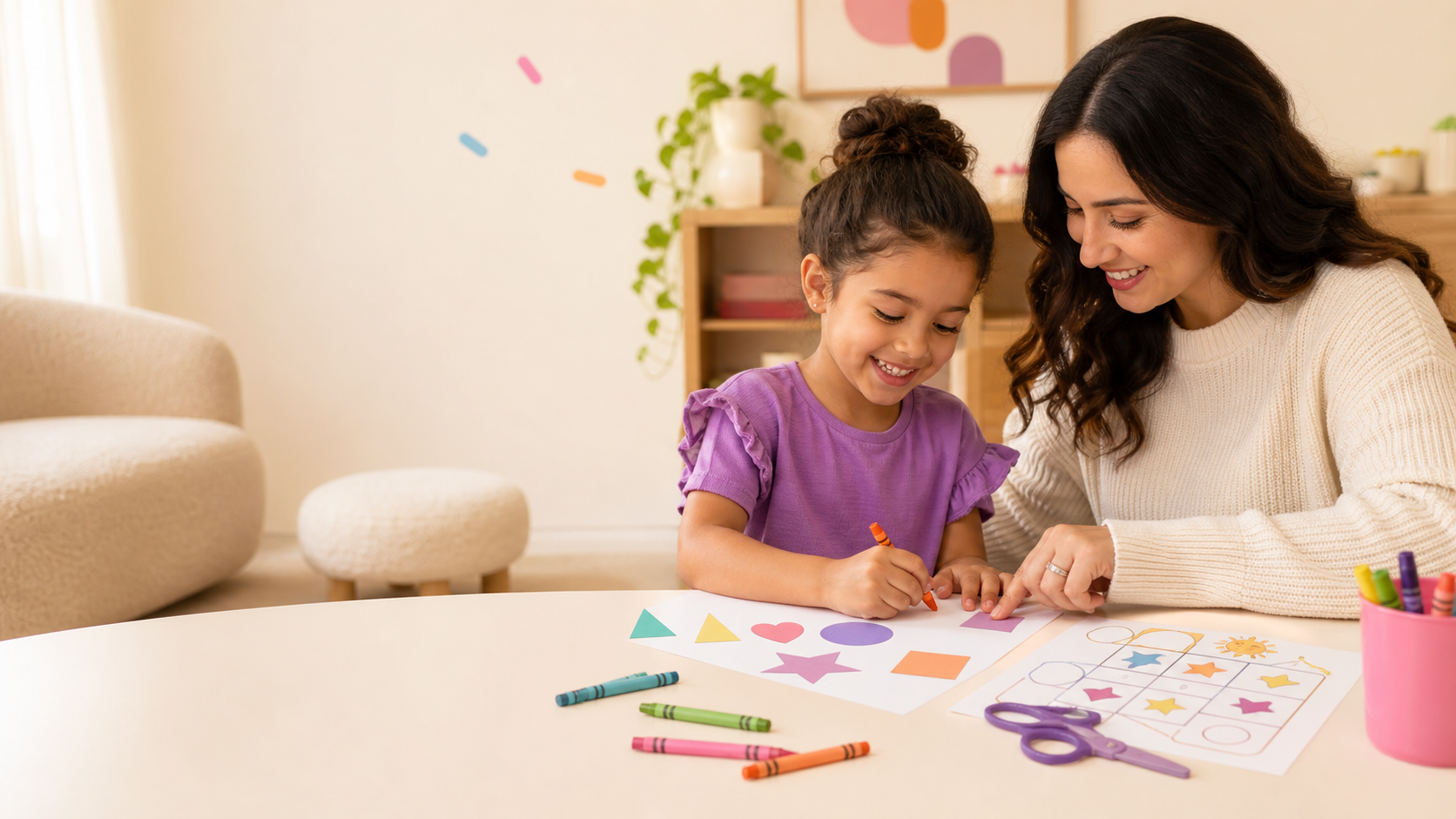 Parent and child enjoying DoodleMunch printable activities