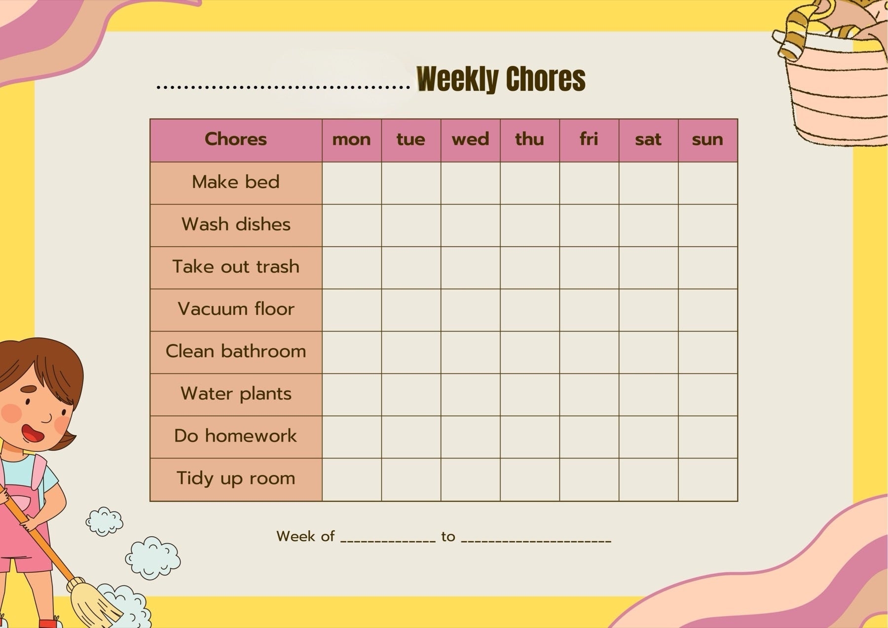 Weekly chores printable chart