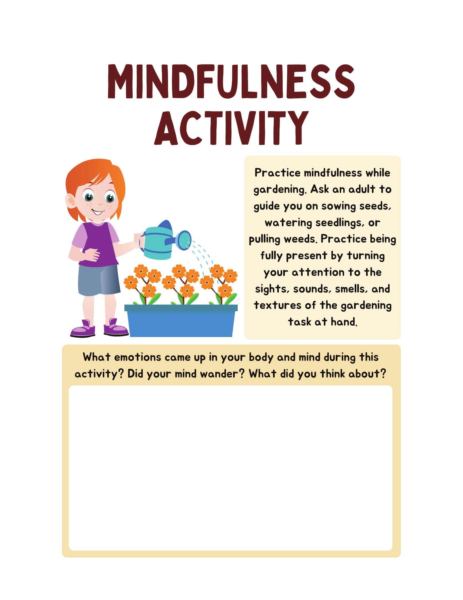Mindfulness activity printable page